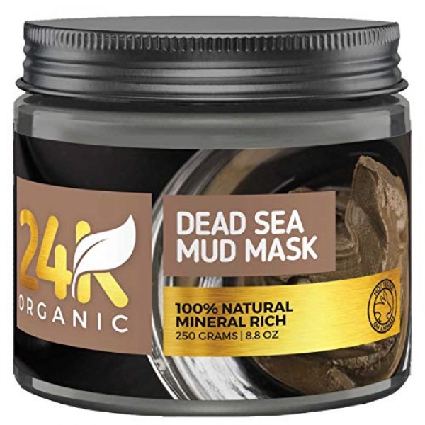24K Organic Dead Sea Mud Mask For Face, Hair, And Body 100% Natur...