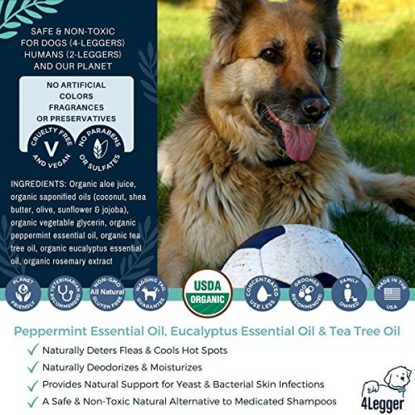 4Legger All Natural Tea Tree USDA Certified Organic Dog Shampoo w...
