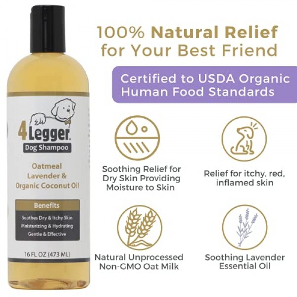4Legger Organic Oatmeal Dog Shampoo with Aloe and Lavender Essent...
