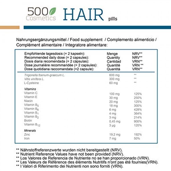 500 Cosmetics Hair - Natural Capsules to Prevent Hair Loss with L...