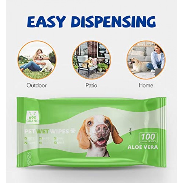 690GRAND Pet Wipes for Dogs and Cats, Premium Large Thick Soft Na...
