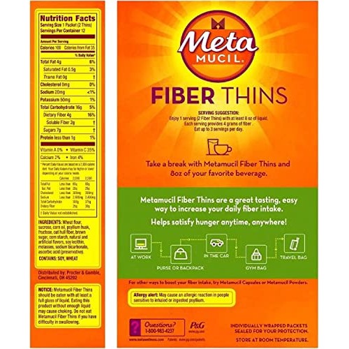 Metamucil Fiber Thins Digestive Health Support Psyllium Fiber Bar...