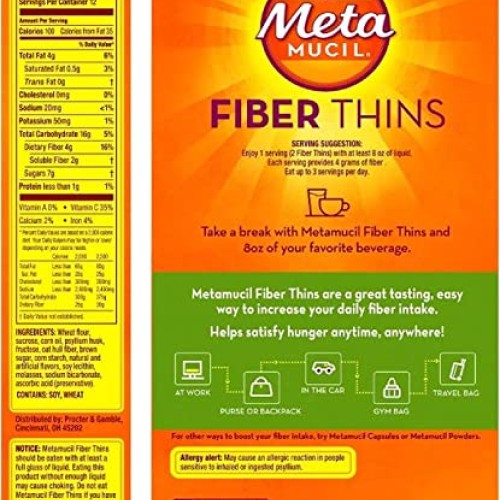 Metamucil Fiber Thins Digestive Health Support Psyllium Fiber Bar...