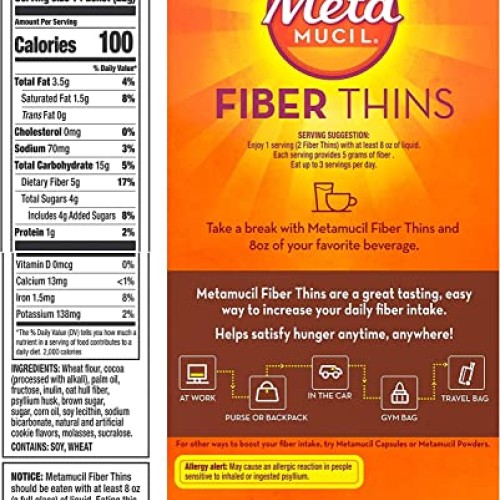 Metamucil Fiber Thins Digestive Health Support Psyllium Fiber Bar...