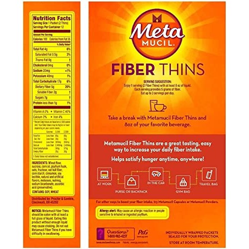 Metamucil Fiber Thins Digestive Health Support Psyllium Fiber Bar...