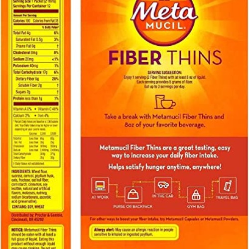 Metamucil Fiber Thins Digestive Health Support Psyllium Fiber Bar...