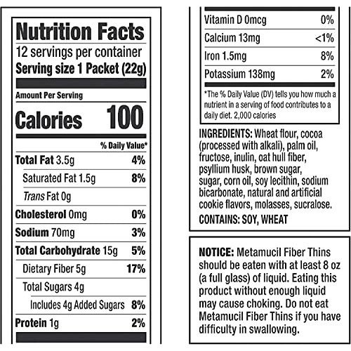 Metamucil Fiber Thins Digestive Health Support Psyllium Fiber Bar...