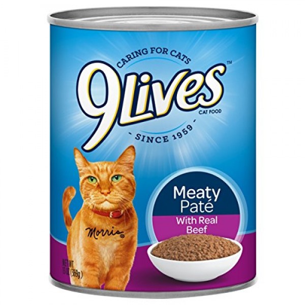 9Lives Meaty Paté With Real Beef Wet Cat Food, 13 Oz Cans Pack O...