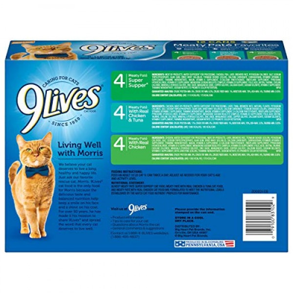 9Lives Paté Favorites Wet Cat Food Variety Pack, 5.5 Oz Cans, 12 ...