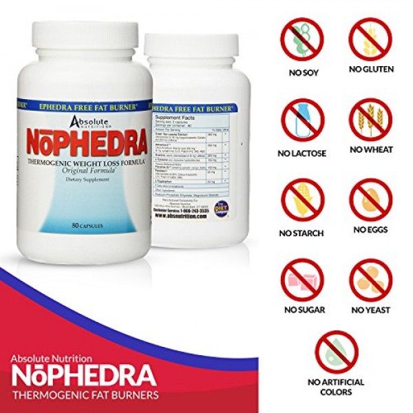 Absolute Nutrition Thermogenic Fat Burners, Nophedra Capsules, 80...
