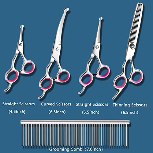 Dog Grooming Scissors 6PCS, Stainless Steel with Safety Round Tip...