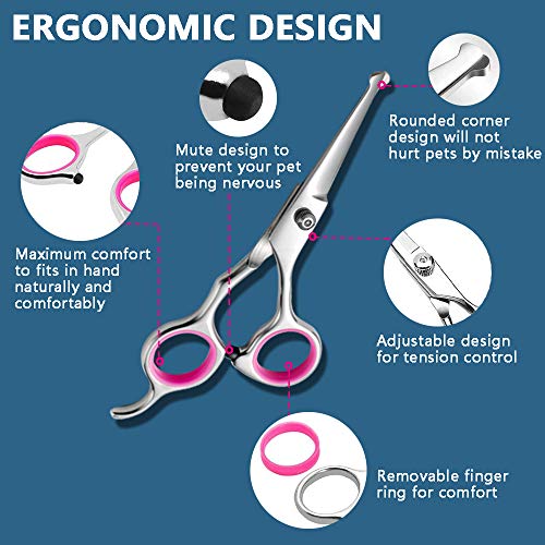 Dog Grooming Scissors 6PCS, Stainless Steel with Safety Round Tip...