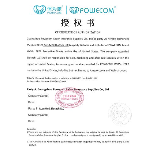 Powecom 10-Pack KN95 Face Mask Appendix A Authorized Respirator...