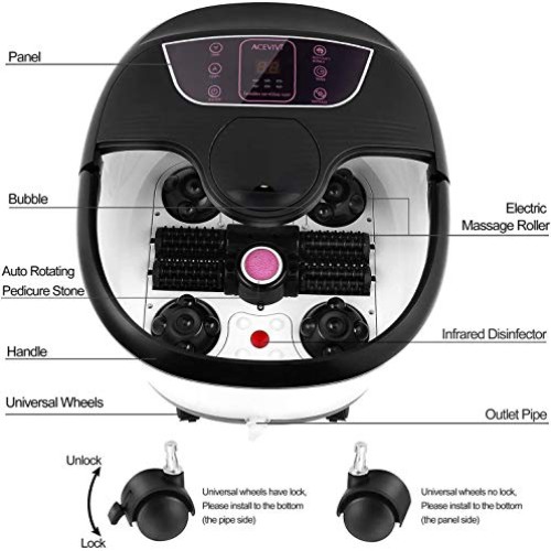 ACEVIVI Foot Spa Bath Massager with Heat, Bubble Jets, Motorized ...