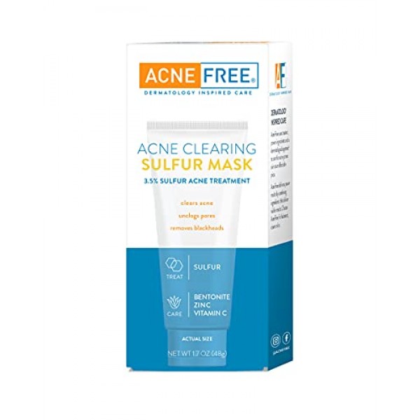 Acne Free Acne Clearing Sulfur Mask 1.7 oz Absorbs Excess Oil and...