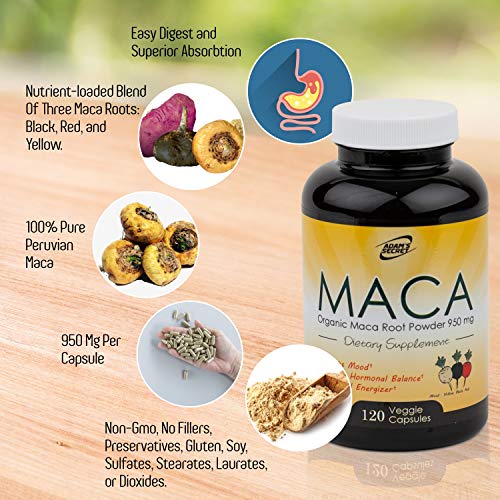Organic Maca Root Black, Red, Yellow 1900 MG per Serving | Superf...