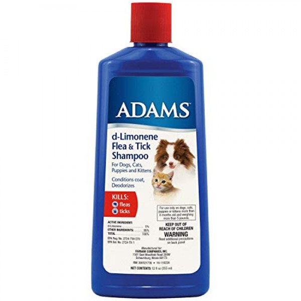 Adams d-Limonene Flea & Tick Shampoo for Cats and Dogs, 12 Oz Di...