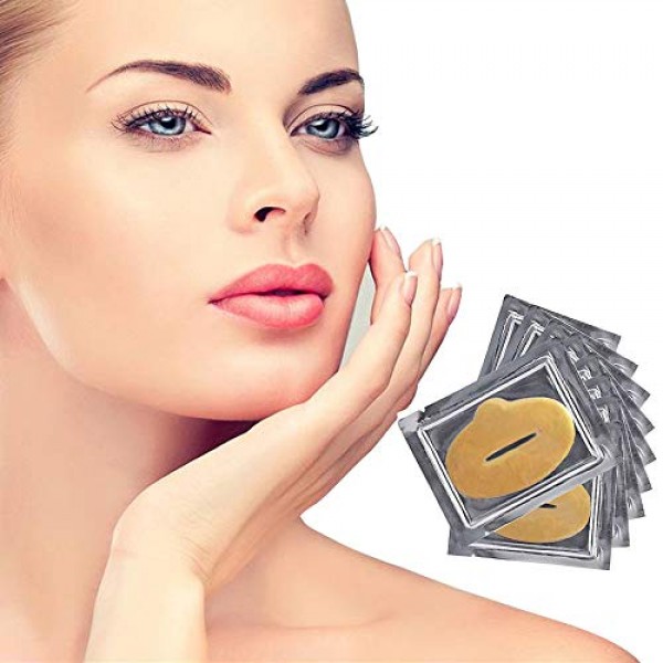 Adofect 30 Pieces Collagen Crystal Gold Lip Care Gel Masks, Colla...