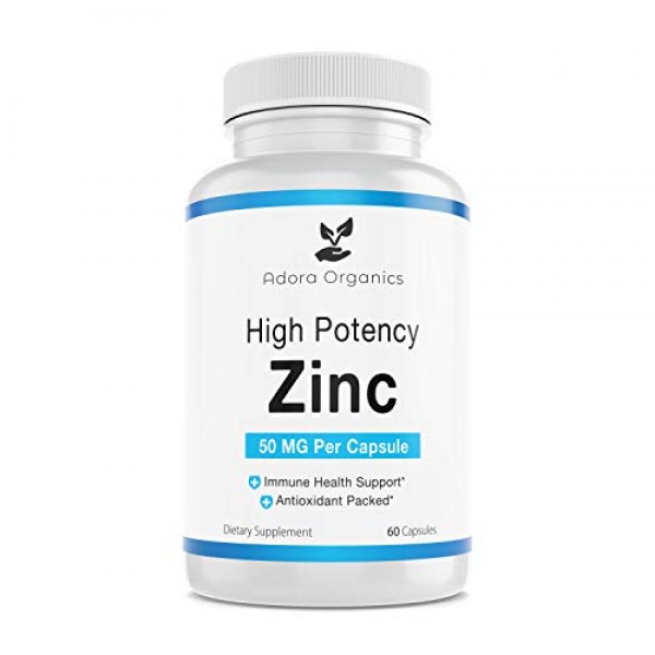 Adora Organics Zinc High Potency - 50mg - 60 Capsules - Non-GMO