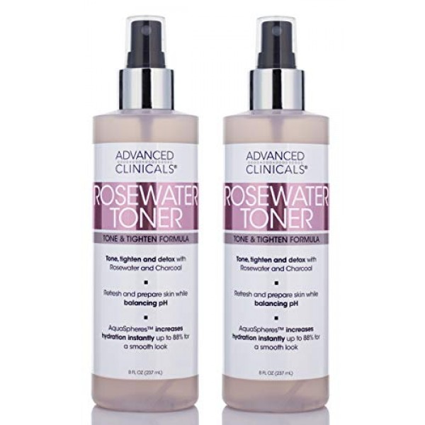 8oz Advanced Clinicals Rosewater Toner with Charcoal and Aloe Ver...