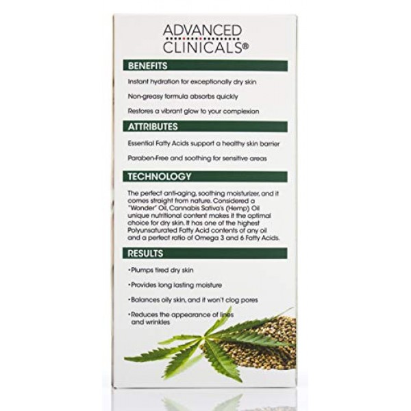 Advanced Clinicals Hemp Seed Oil for Face. Cold Pressed Hemp Seed...