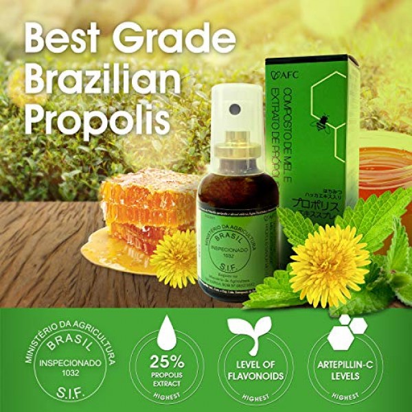 AFC Japan Brazilian Green Propolis Extract with Honey Spray, 25% ...