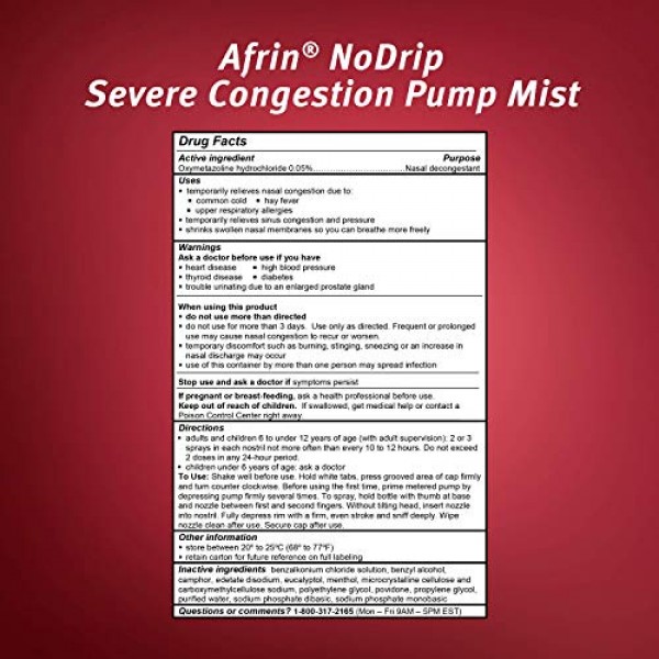 Afrin No Drip Severe Congestion Maximum Strength 12 Hour Nasal Co...