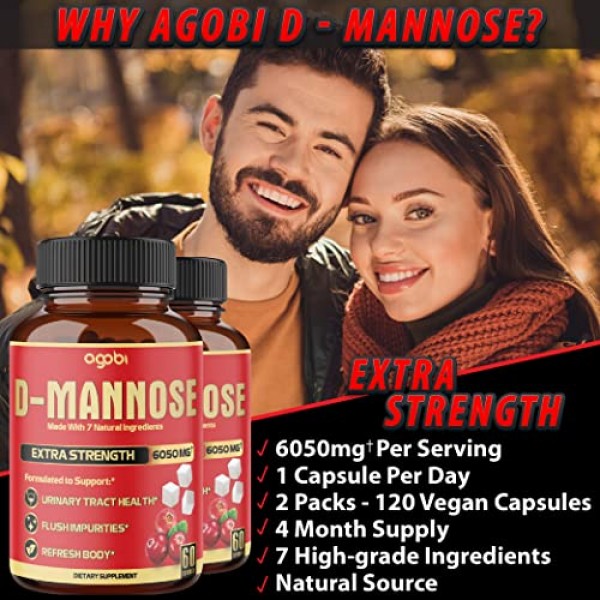 2 Packs D-Mannose Extract Capsules 6050 mg - 7in1 Supplement fo...
