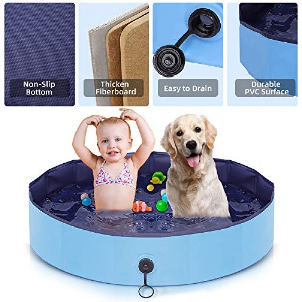 AIIYME Dog Pool, Hard Plastic Foldable Pet Pool Pet Bathtub, 47In...
