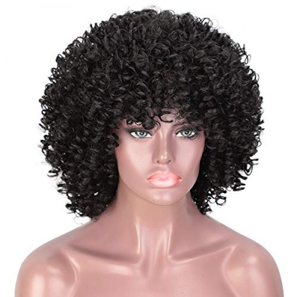 AISI QUEENS Black Short Kinky Curly Wig Synthetic Afro Full Wigs ...