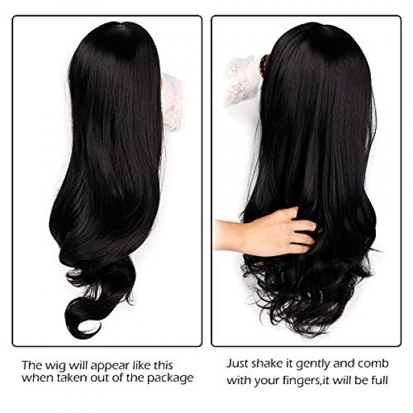 AISI QUEENS Black Wavy Wigs for Women Long Curly Wig Synthetic Pa...
