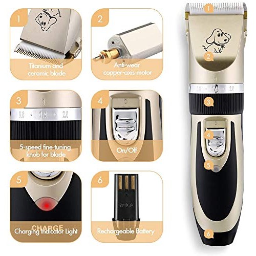 Professional Low Noise Pet Clippers, Rechargeable Cordless Dog Cl...