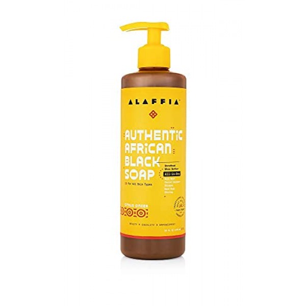 Alaffia Authentic African Black Soap Citrus Ginger, 16 Fl Oz