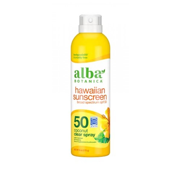 Alba Botanica Hawaiian Sunscreen Clear Spray, SPF 50, Nourishing ...