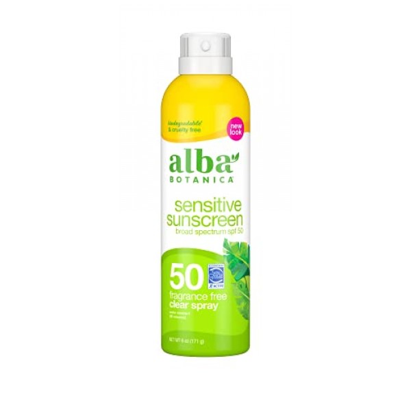 Alba Botanica Sensitive Sunscreen Spray, SPF 50, Fragrance Free, ...