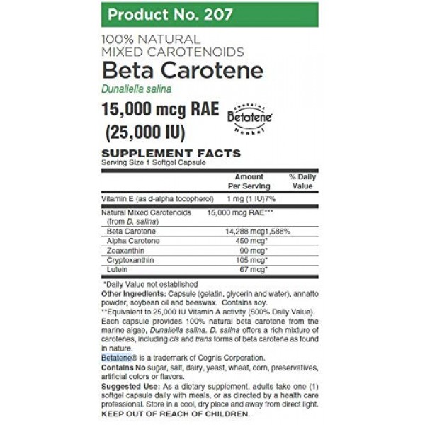 Beta Carotene Patented Betatene, 100% Natural Mixed carotenoids ...
