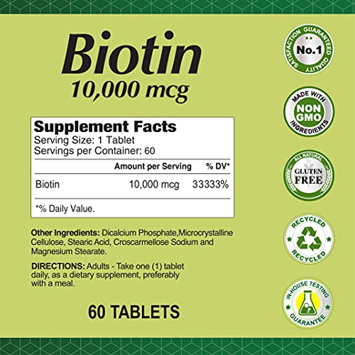 Biotin Dietary Supplement by Alfa Vitamins -10,000mcg Potency Tab...