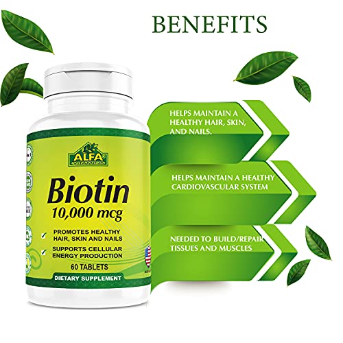 Biotin Dietary Supplement by Alfa Vitamins -10,000mcg Potency Tab...