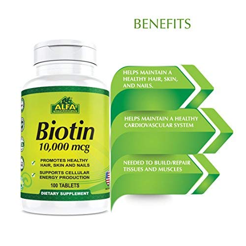 Biotin Dietary Supplement by Alfa Vitamins -10,000mcg Potency Tab...