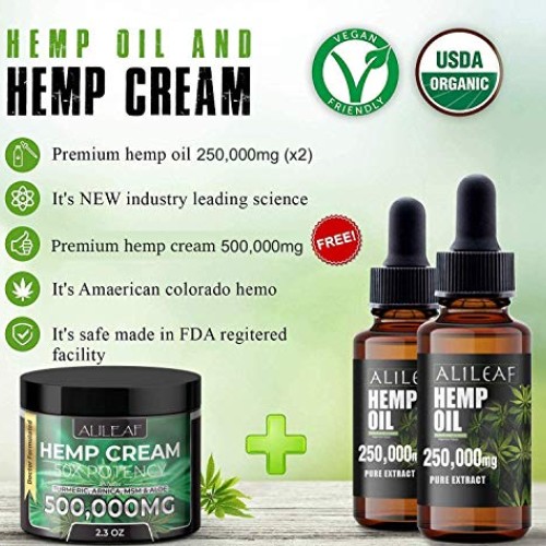 3 Pack Hemp Oil & Cream - 250,000mg for Pain Relief, Stress, An...