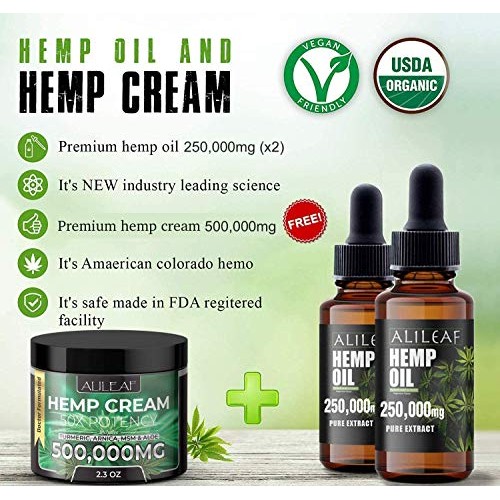 3 Pack Hemp Oil & Cream - 250,000mg for Pain Relief, Stress, An...