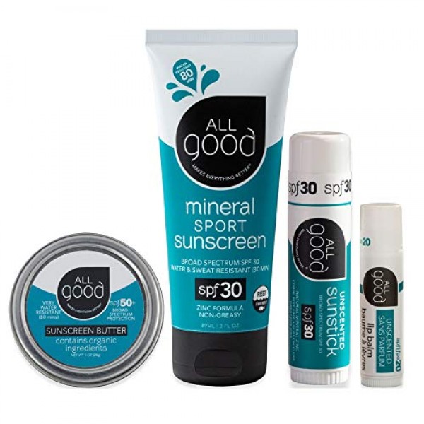 All Good Mineral Sun Care Set - SPF Lip Balm, Sunscreen Lotion & ...