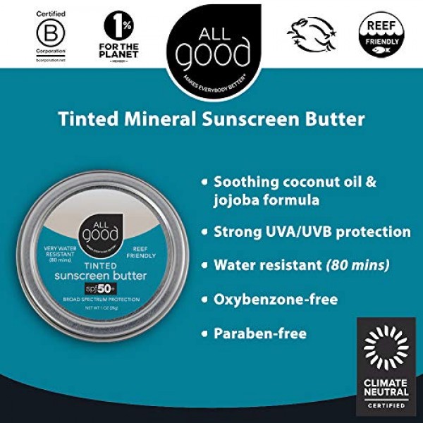 All Good Tinted Mineral Sunscreen Butter for Face, Nose, Ears - U...
