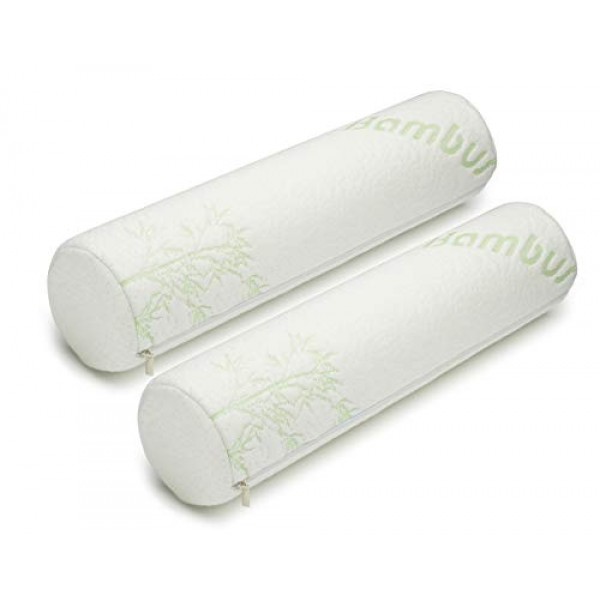 2 Pack Bamboo Cervical Neck Roll Memory Foam Pillow, Bolster Pill...