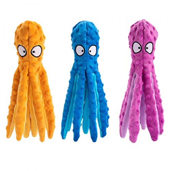 3 Pack Dog Squeaky Octopus Toys- No Stuffing Plush Toy with Sound...