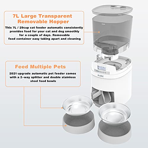 Automatic Cat Feeder, ALUKE 7L Pet Feeder Food Dispenser for Two ...