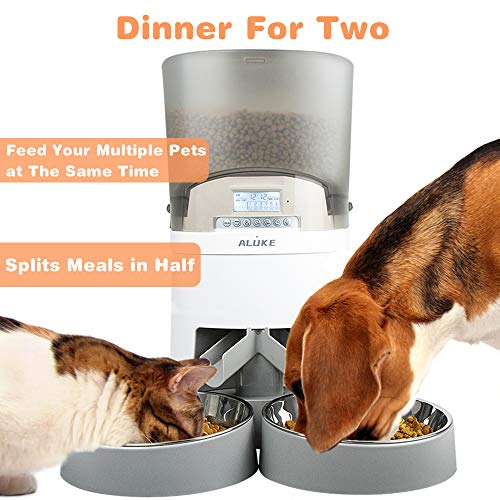 Automatic Cat Feeder, ALUKE 7L Pet Feeder Food Dispenser for Two ...