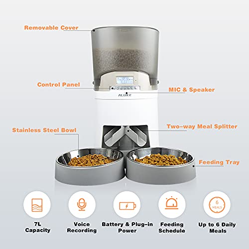 Automatic Cat Feeder, ALUKE 7L Pet Feeder Food Dispenser for Two ...