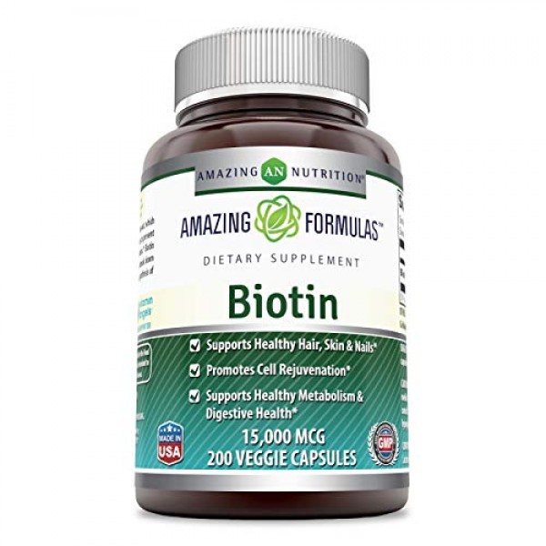Amazing Formulas Biotin - 15000 MCG, 200 Veggie Capsules Non-GMO...