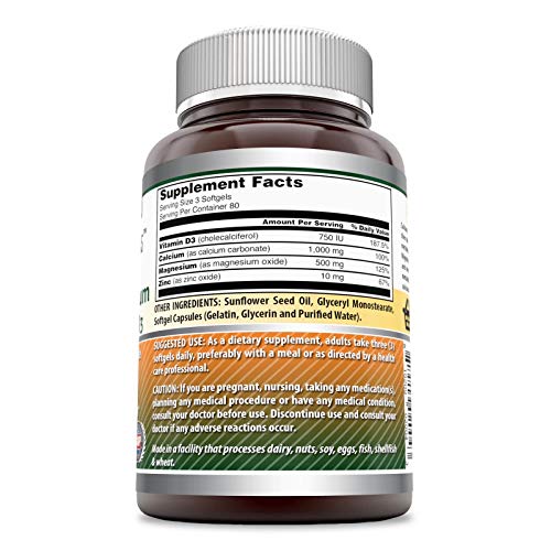 Amazing Formulas Calcium Magnesium Zinc D3 240 Softgels Supplemen...